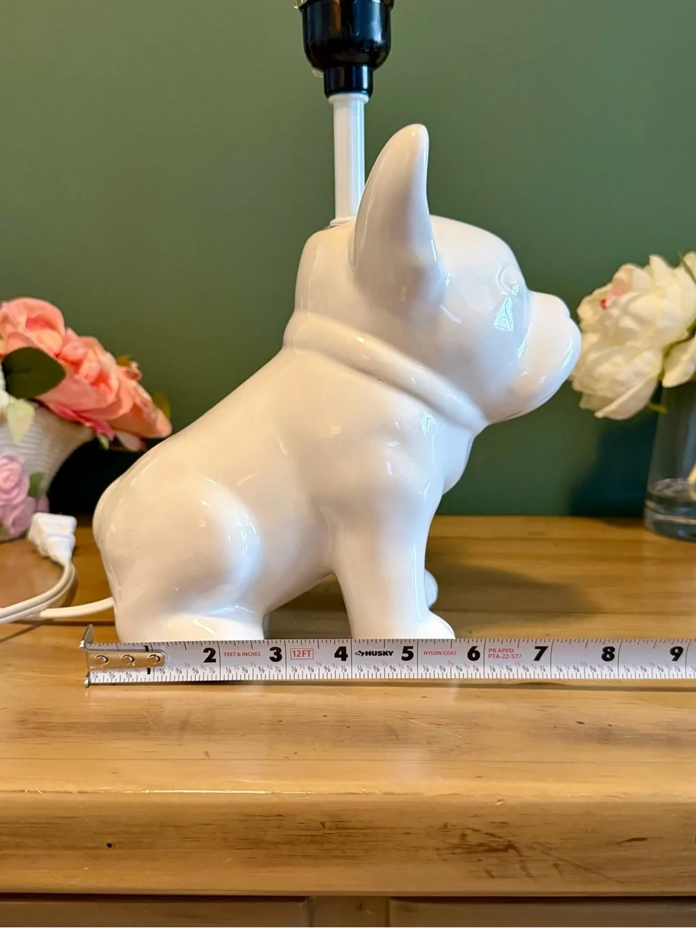 French Bulldog Ceramic Table Lamp White Frenchie Dog Lamp Base 12”